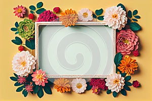 assorted flower border frame on light white background mock up copy space made with generative AI