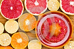 Assorted fresh citrus fruit for juicing