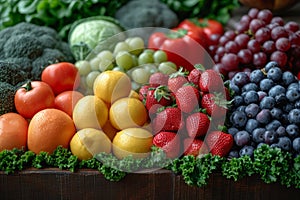 Assorted Fresh Fruits and Vegetables Displayed at Market