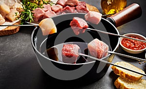 Assorted fresh lean meat ready for a fondue