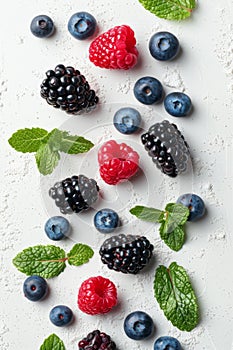 Assorted fresh summer berries with mint