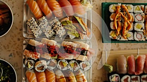 Assorted Fresh Sushi Platter Overhead View