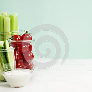 Assorted fresh vegetables with dip