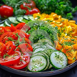 Assorted Fresh Vegetables with Sweet Bell Peppers, Sliced Cucumbers, Tomatoes, Vegetable Low Calorie