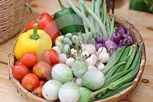 Assorted Fresh Vegetables in a Wicker Basket