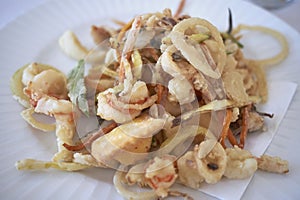Assorted fried seafood