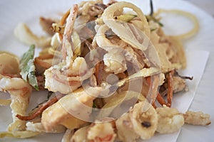 Assorted fried seafood