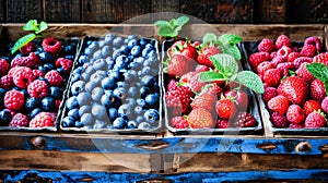 Assorted Fruit Baskets Overflowing With Fresh Berries at a Farmers Market
