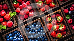 Assorted Fruit Boxes Filled With Berries at Farmers Market