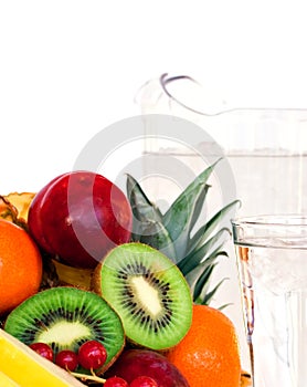 Assorted fruit and a glass of water