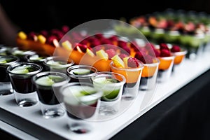 Assorted fruit jellies in glass cups