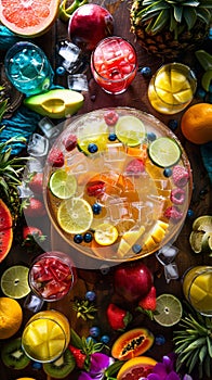 Assorted Fruits and Drinks Spread on Table