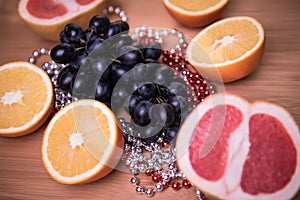 Assorted fruits on a gray background