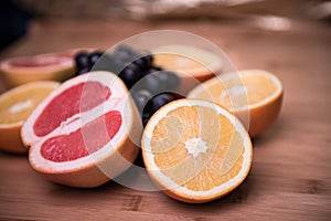 Assorted fruits on a gray background