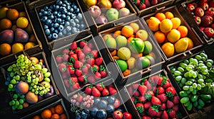 Assorted Fruits Packed in a Wooden Crate