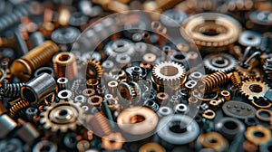 Assorted Gears and Nuts Piled Up