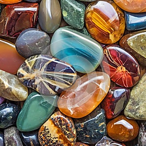 Assorted gemstone in different color, polished natural rocks