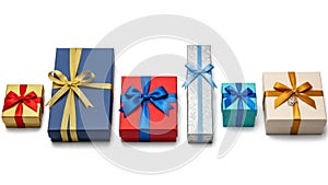 Assorted gift boxes isolated on white background