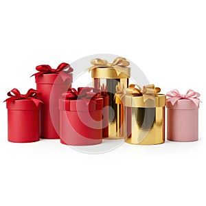 Assorted gift boxes isolated on white background
