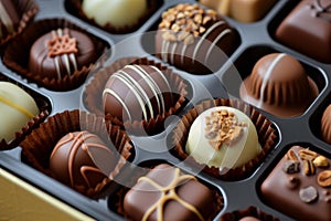 Assorted gourmet chocolate box close-up