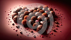 Assorted Gourmet Chocolates on Elegant Dark Background, AI Generated