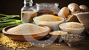 Assorted Grains Spread on a Table, A Rich Display of Different Types of Cereal and Pulses
