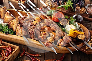 Assorted grilled shashlik kebabs