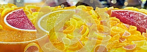 Assorted gummy candies. Jelly sweets. Colorful sweets panorama