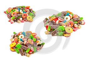 Assorted gummy candies. Top view. Jelly  sweets