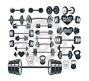 assorted gym weight lift barbel set vector logo design