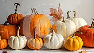 Assorted Halloween pumpkins close up composition