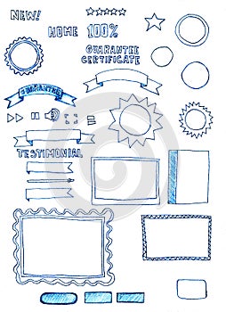 Assorted hand-drawn web graphics elements doodles