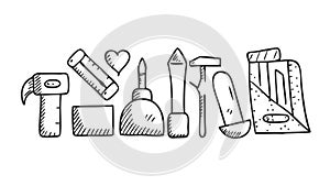 Assorted Hand Tools Sketch, vector design Generative AI
