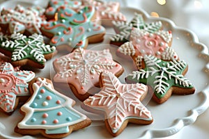 Assorted handdecorated christmas cookies on plate photo