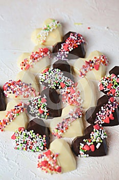 Assorted Heart-Shaped Chocolates With Colorful Sprinkles