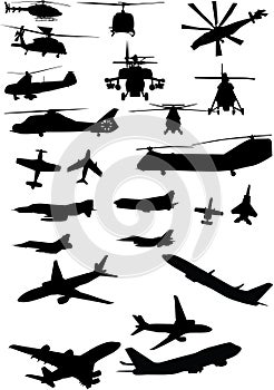 Assorted helicopter and airplane silhouettes photo