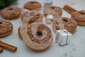 Assorted home made gingerbread donuts with cinnamon sugar