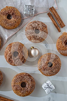 Assorted home made gingerbread donuts with cinnamon sugar