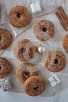 Assorted home made gingerbread donuts with cinnamon sugar