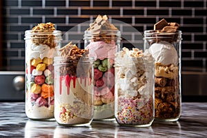 assorted ice cream flavors in glass jars