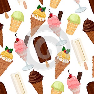 Assorted ice cream seamless pattern. Vector illustration