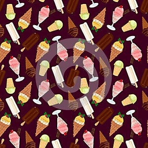 Assorted ice cream seamless pattern. Vector illustration