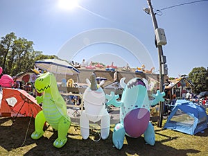 Assorted inflatable toys outside store