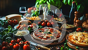 Assorted Italian food set on table