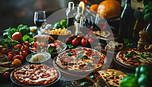 Assorted Italian food set on table