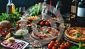 Assorted Italian food set on table