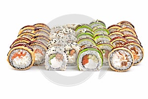 Assorted Japanese sushi roll set. sushi rolls set close up selective focus.