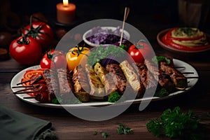 Assorted lula kebab meal plate. Generate Ai