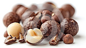 Assorted Macadamia Nuts on White Background. Generative ai