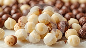 Assorted Macadamia Nuts on White Background. Generative ai